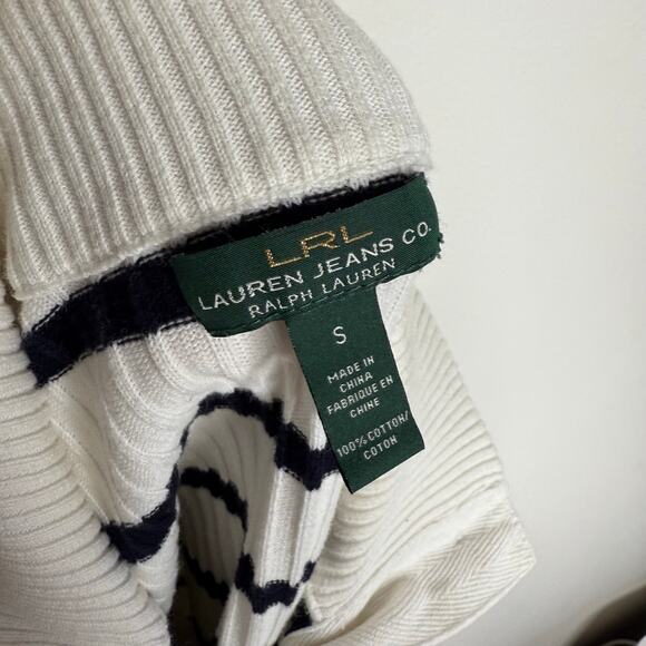 Lauren Ralph Lauren Big Button High Neck Striped Pullover Sweater Small White - Picture 3 of 8